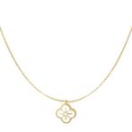 Lange ketting dames Rvs goud met klavertje vier bloem hanger, Verzenden, Nieuw, Goud, Overige materialen