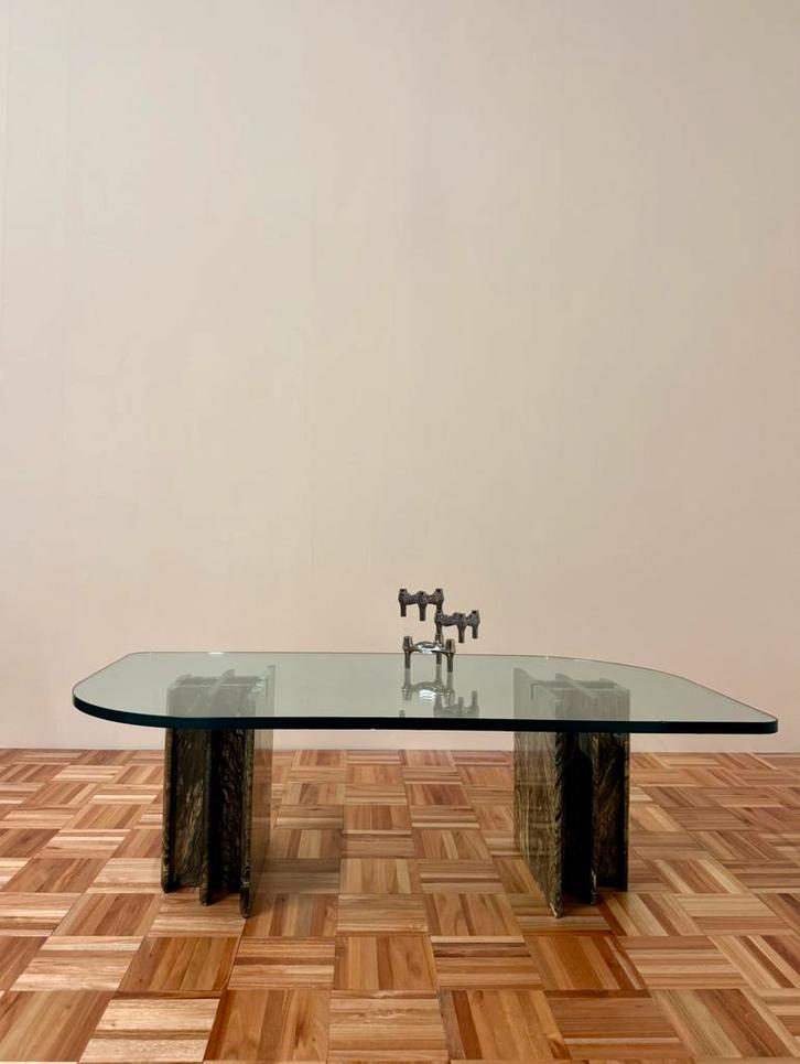 Vintage salontafel graniet marmer glas retro art deco, Antiek en Kunst, Antiek | Meubels | Tafels, Ophalen