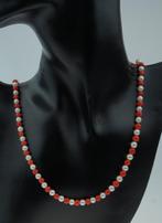 Bloedkoraal parel collier zilveren bolslot vintage ketting, Sieraden, Tassen en Uiterlijk, Antieke sieraden, Ophalen of Verzenden