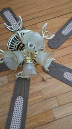 Franse plafond ventilator met lampen en rotan, Ophalen of Verzenden, Plafondventilator