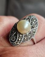 zilveren markasiet ring met parel maat 19, Sieraden, Tassen en Uiterlijk, Ringen, Met strass, 18 tot 19, Verzenden, Zo goed als nieuw