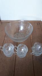 NIEUWE bowl set bowlset kom met 6 kopjes mooi bewerkt glas, Antiek en Kunst, Antiek | Glas en Kristal, Ophalen