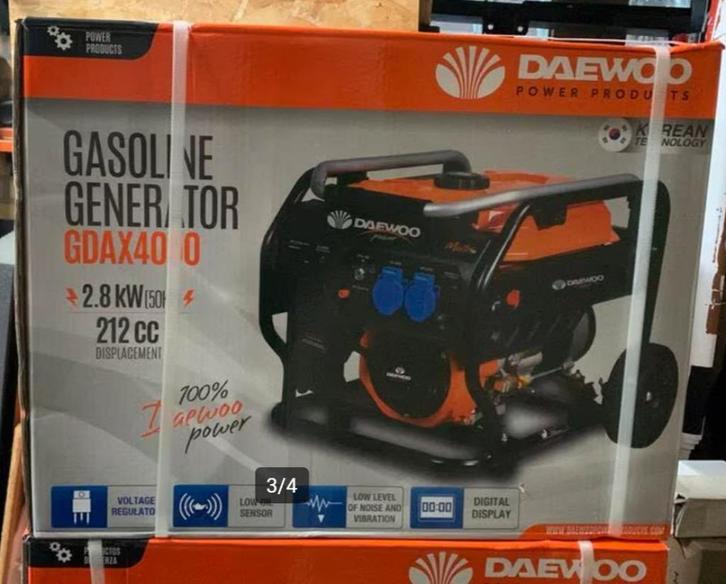 GLOEDNIEUWE Aggregaat van Daewoo GDAX4050 Benzine 2.8kVA, Doe-het-zelf en Verbouw, Overige Doe-het-zelf en Verbouw, Nieuw, Ophalen of Verzenden