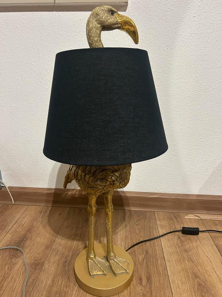 Goudkleurige Struisvogel Tafellamp met Zwarte Kap, Huis en Inrichting, Lampen | Vloerlampen, Nieuw, Minder dan 100 cm, Metaal