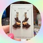 Handmade chocolate bunny earrings, Nieuw, Met strass, Overige materialen, Ophalen of Verzenden