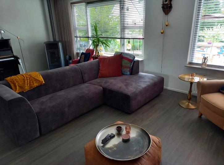 Grijze loungebank velvet, Huis en Inrichting, Banken | Complete zithoeken, Zo goed als nieuw, Stof, Ophalen of Verzenden