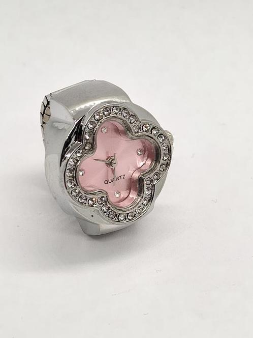 (4) Retro Zilverkleurig Ringhorloge Met Strass, Sieraden, Tassen en Uiterlijk, Ringen, Nieuw, Dame of Heer, Zilver, IJzer of Staal