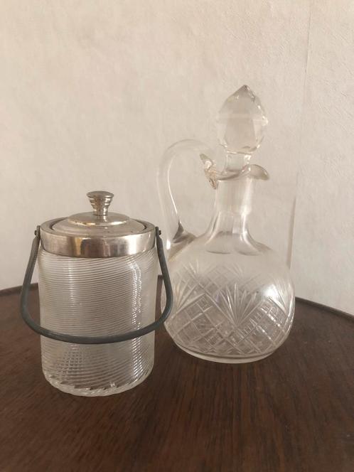 Zeer mooie Antieke hengselpot /jampot en karafje kristal, Antiek en Kunst, Antiek | Glas en Kristal, Ophalen of Verzenden