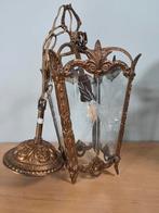 Prachtige antieke hanglamp, messing, geëtst glas, Ophalen of Verzenden