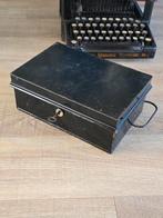 Prachtig engels zwart stalen kluisje geldkistje met koperen, Antiek en Kunst, Ophalen of Verzenden