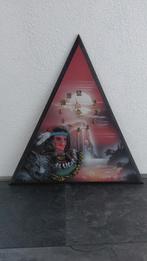 Driehoekige Wandklok met Indianen Design, Ophalen of Verzenden, Gebruikt, Analoog, Wandklok