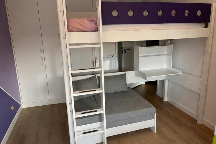 Flexa Hoogslaper Wit incl. Bureau, Bank, Ladder. 1 persoons, Kinderen en Baby's, Kinderkamer | Stapelbedden en Hoogslapers, Gebruikt