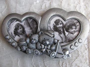 Vintage Dubbel Fotolijstje - Teddybeer & Hartjes / Elegance beschikbaar voor biedingen