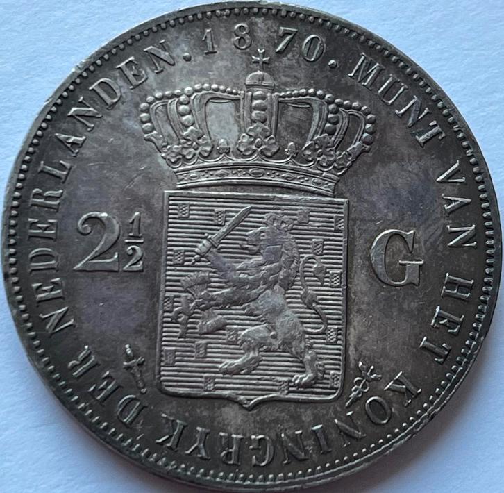 Hele mooie zilveren rijksdaalder 1870, Postzegels en Munten, Munten | Nederland, Losse munt, 2½ gulden, Koning Willem III, Zilver