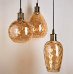 Hanglamp met 3 Glazen Bollen | amberkleur, Huis en Inrichting, Lampen | Hanglampen, Ophalen, Zo goed als nieuw, Glas, 75 cm of meer