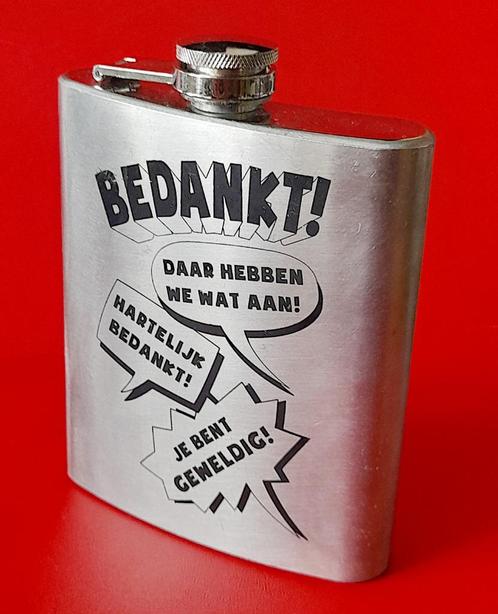 heupfles heupflacon platvink Bedankt !, Antiek en Kunst, Curiosa en Brocante, Ophalen of Verzenden