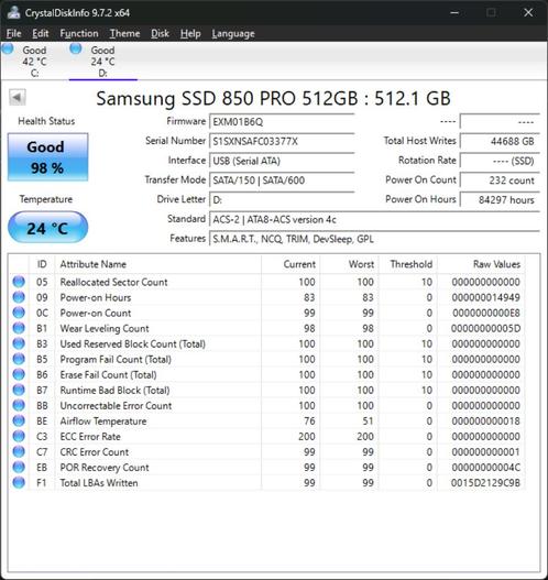 Samsung EVO850 500Gb SATA SSD 98% health, Computers en Software, Harde schijven, Zo goed als nieuw, Laptop, Intern, SSD, SATA
