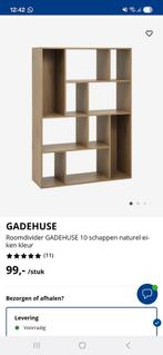 Roomdivider GADEHUSE - 10 schappen, eiken kleur, Met plank(en), 100 tot 150 cm, Eikenhout, Nieuw