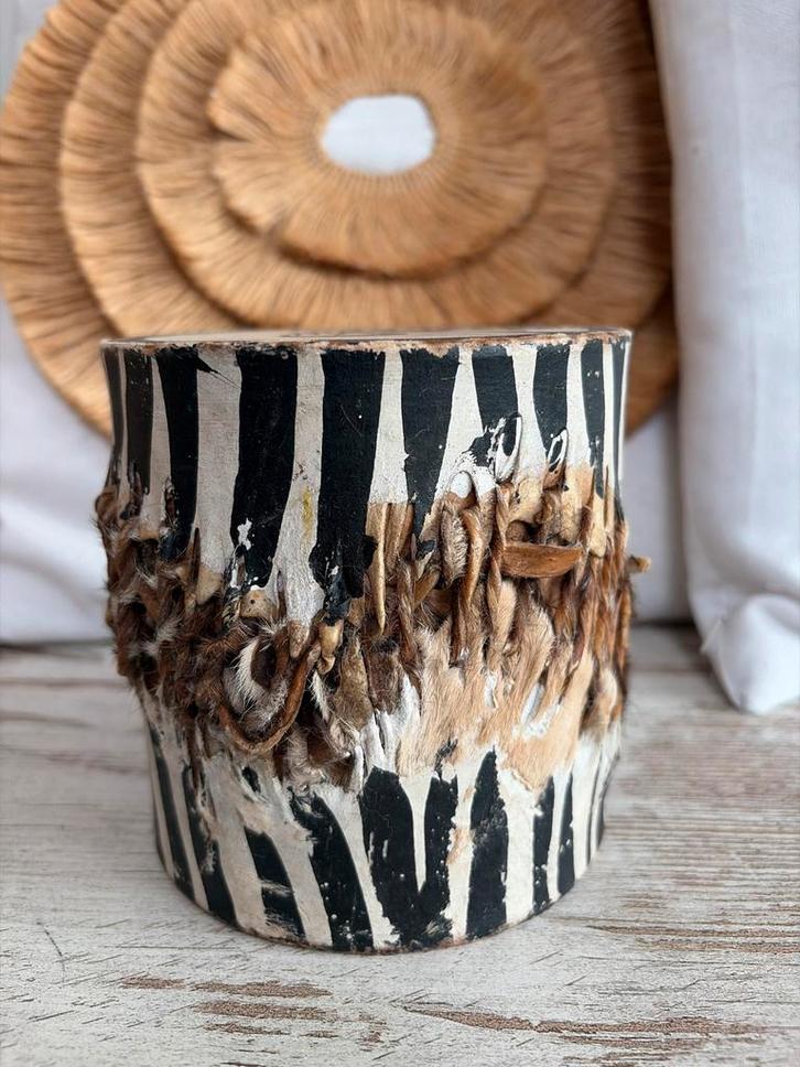Muziek Trommel met Zebra Design, Huis en Inrichting, Woonaccessoires | Vazen, Gebruikt, Zwart, Minder dan 50 cm, Overige materialen
