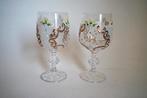 vintage 2x wijnglas sklo bohemia kristal decor goud emaille, Antiek en Kunst, Ophalen of Verzenden