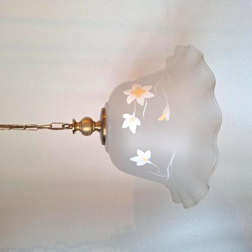 Hanglamp vintage glazen lampenkap, Huis en Inrichting, Lampen | Kroonluchters, Gebruikt, Ophalen of Verzenden