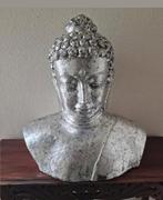 Grote zilverkleurige Budha buste beeld, Ophalen, Zo goed als nieuw