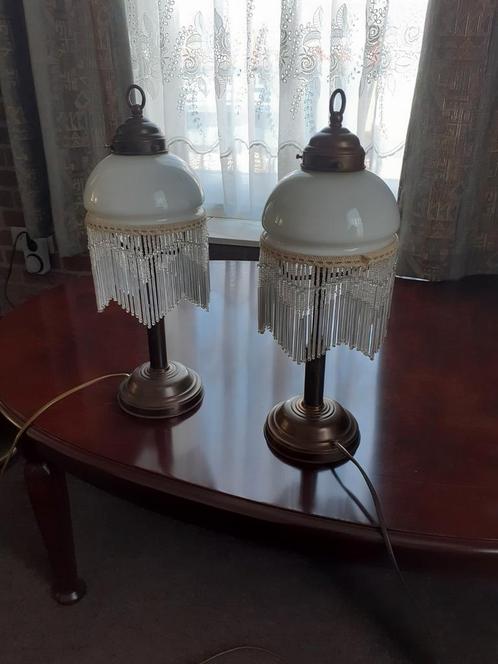 Koperen Schemerlampen met Melkglas, Huis en Inrichting, Lampen | Tafellampen, Gebruikt, Minder dan 50 cm, Glas, Metaal, Ophalen
