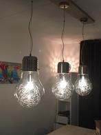3 hanglampen in de vorm van gloeilamp, Huis en Inrichting, Lampen | Hanglampen, Ophalen, Zo goed als nieuw, Glas, Minder dan 50 cm