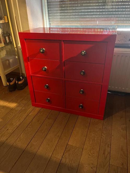 Kallax rood met lades, Huis en Inrichting, Kasten | Boekenkasten, Gebruikt, 50 tot 100 cm, Minder dan 100 cm, 25 tot 50 cm, Met lade(s)