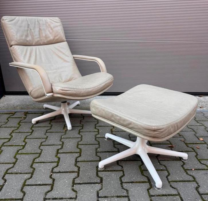 Artifort F141 set fauteuil + hocker, Huis en Inrichting, Fauteuils, Gebruikt, Leer, 50 tot 75 cm, 75 tot 100 cm, Ophalen