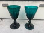 Twee antieke wijn/ portglazen. Blauw groen kristal., Antiek en Kunst, Ophalen of Verzenden
