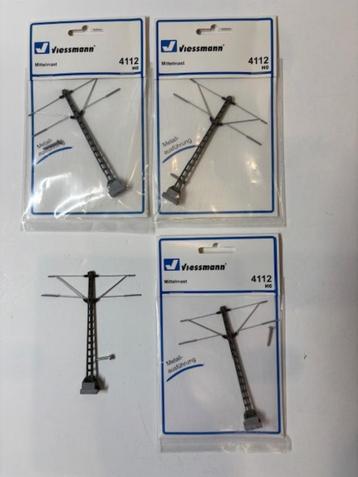 4 stuks Viessmann 4112 bovenleidingmast (dubbel) beschikbaar voor biedingen