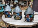 3 vintage hanglampen met gekleurde glas in topstaat. 3 vinta, Ophalen of Verzenden, Zo goed als nieuw, Glas, Minder dan 50 cm