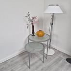 2 glazen bijzettafels, Huis en Inrichting, Tafels | Bijzettafels, Minder dan 55 cm, Rond, Ophalen, 45 tot 60 cm