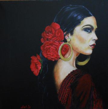 "Flamencodanseres" Schilderij   beschikbaar voor biedingen