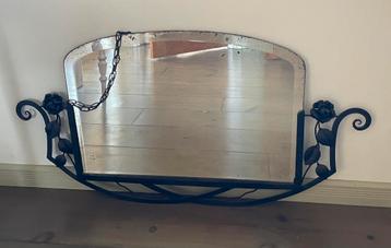 Vintage Art Deco Spiegel met Smeedijzeren Rozen beschikbaar voor biedingen