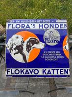 Zeldzaam emaille Flora bord Flokavo Dordrecht Langcat Bussum, Ophalen of Verzenden, Gebruikt, Reclamebord