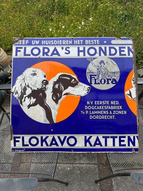 Zeldzaam emaille Flora bord Flokavo Dordrecht Langcat Bussum, Verzamelen, Merken en Reclamevoorwerpen, Gebruikt, Reclamebord, Ophalen of Verzenden