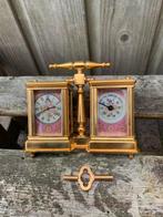 Brons verguld Reisklokje met barometer, Antiek en Kunst, Antiek | Klokken, Verzenden