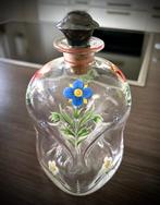 Knijpfles hand beschilderd + stop antiek glas bloem brocante, Antiek en Kunst, Antiek | Glas en Kristal, Verzenden