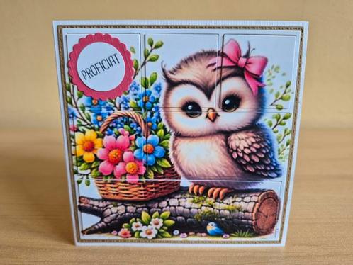 202) diepte kaart- uil met mand bloemen, Hobby en Vrije tijd, Kaarten | Zelfgemaakt, Nieuw, Kerst, Ophalen of Verzenden