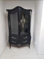 Zwarte vintage barok houten vitrinekast, Huis en Inrichting, Kasten | Vitrinekasten, Ophalen, 100 tot 150 cm, Barok- of rococostijl