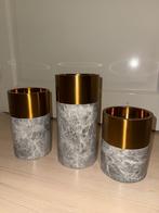 Eichholtz Candle Holder Sierra grey marble set of 3, Huis en Inrichting, Woonaccessoires | Kandelaars en Kaarsen, Overige materialen