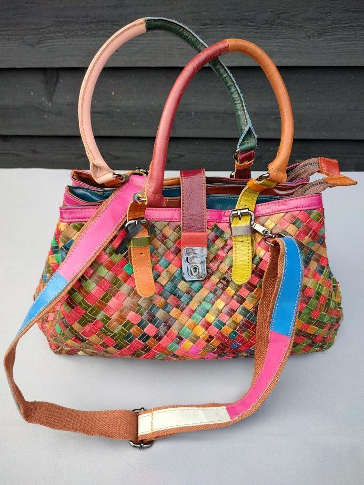 Viabologna handtas gevlochten gekleurd leer, Sieraden, Tassen en Uiterlijk, Tassen | Damestassen, Nieuw, Handtas, Ophalen