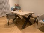 Eettafel + kruk - Steigerhout X poot, 50 tot 100 cm, 150 tot 200 cm, Rechthoekig, Zo goed als nieuw