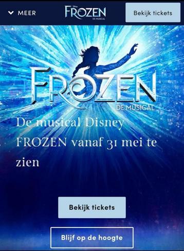 Disney Frozen de Musical - 3 tickets Zondag 23 juni 12:00