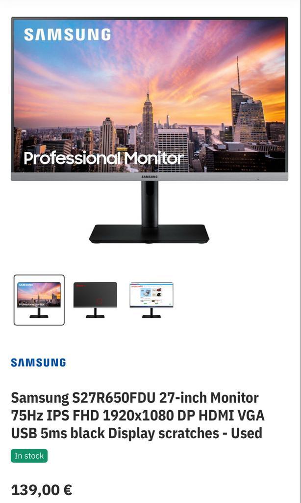 Samsung S27R650FDU 27 inch Monitor, Computers en Software, Monitoren, Gebruikt, 61 t/m 100 Hz, DisplayPort, Gaming, In hoogte verstelbaar