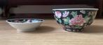 Chinese kom en schasltje zwart bloemen china, Huis en Inrichting, Keuken | Servies, Ophalen of Verzenden, Zo goed als nieuw, Kom(men)