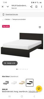 Malm bedframe 140x200 incl Lönset lattenbodems, Huis en Inrichting, Slaapkamer | Bedden, Ophalen, Gebruikt, Zwart, Tweepersoons
