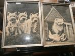 2 Leuke prenten van Honden en poesjes, Ophalen, Voor 1940, Gebruikt, Overige onderwerpen